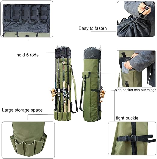 Heavy‑Duty Fishing Rod & Reel Organizer Bag – Holds 5 Rods