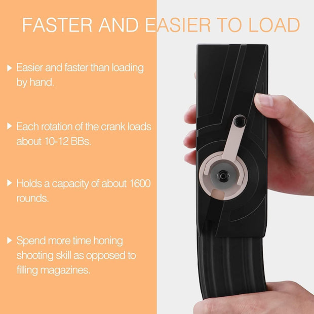 1600 Rounds Airsoft Speed Loader – Hand-Crank Design for 6mm BBs, Compatible with M4/M16 Magazines