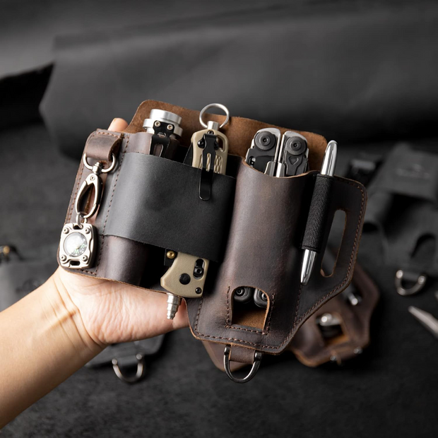 Leather Multitool Sheath – EDC Belt Organizer for Work and Daily Use, Fits Flashlight and Multitool