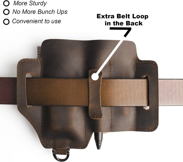 Leather Multitool Sheath – EDC Belt Organizer for Work and Daily Use, Fits Flashlight and Multitool