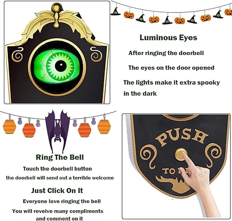 Halloween Doorbell – Animated Eyeball with Spooky Sounds and Light-Up Effect