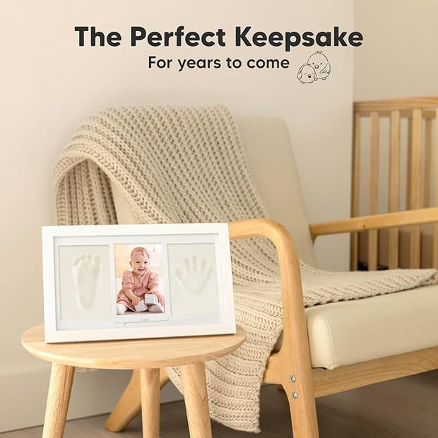 👶 Baby Handprint Keepsake Kit – Personalized Photo Frame with Clay for Hand &amp; Footprints, Ideal Baby Shower Gift