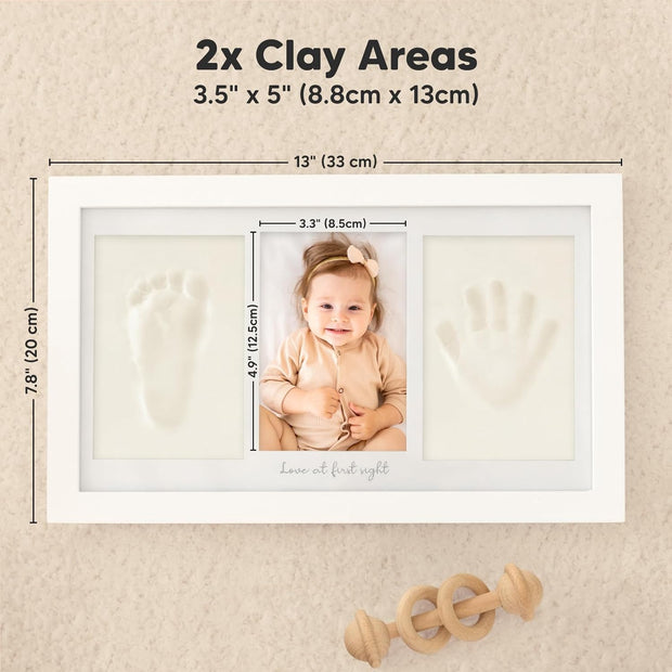 👶 Baby Handprint Keepsake Kit – Personalized Photo Frame with Clay for Hand &amp; Footprints, Ideal Baby Shower Gift