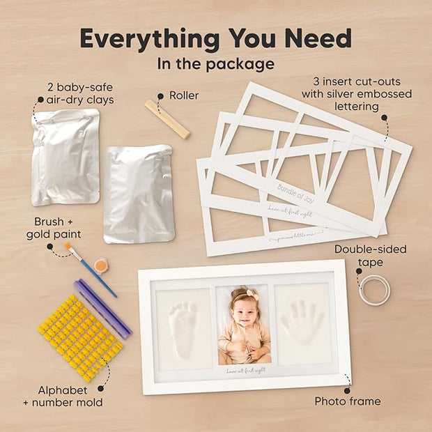 👶 Baby Handprint Keepsake Kit – Personalized Photo Frame with Clay for Hand &amp; Footprints, Ideal Baby Shower Gift